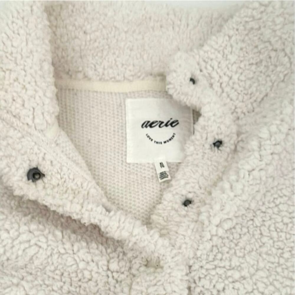 Aerie snap Sherpa pullover oversized sweater cream women’s size XL x large - Picture 3 of 11